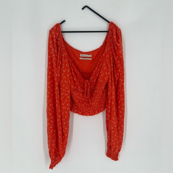 Urban Outfitters Floral Puff Balloon Long Sleeve Smocked Front Tie Crop Blouse - Picture 2 of 7